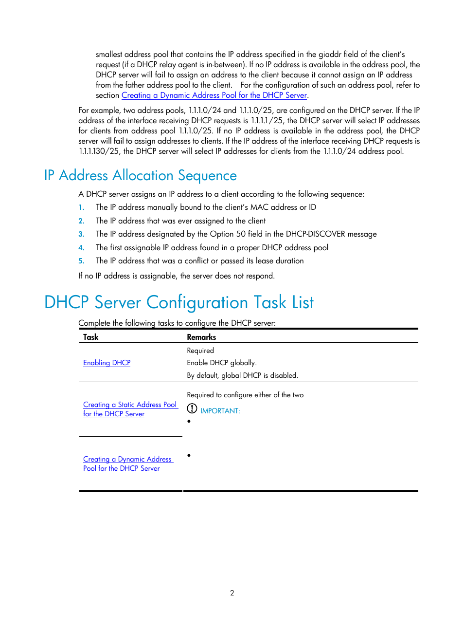 Ip address allocation sequence, Dhcp server configuration task list | H3C Technologies H3C SecPath F1000-E User Manual | Page 233 / 938