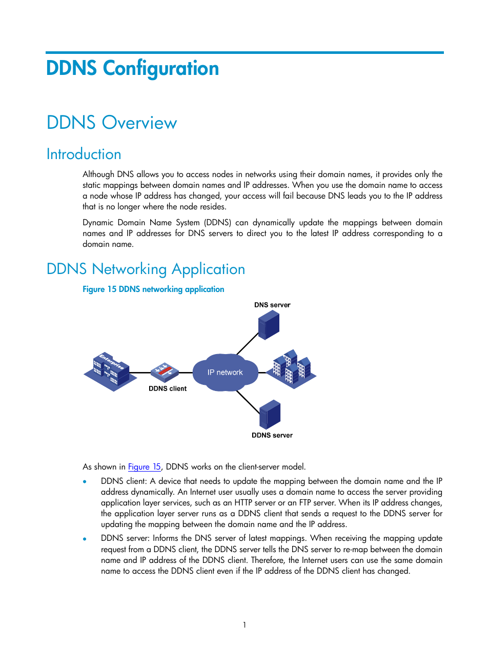 Ddns configuration, Ddns overview, Introduction | Ddns networking application | H3C Technologies H3C SecPath F1000-E User Manual | Page 269 / 938
