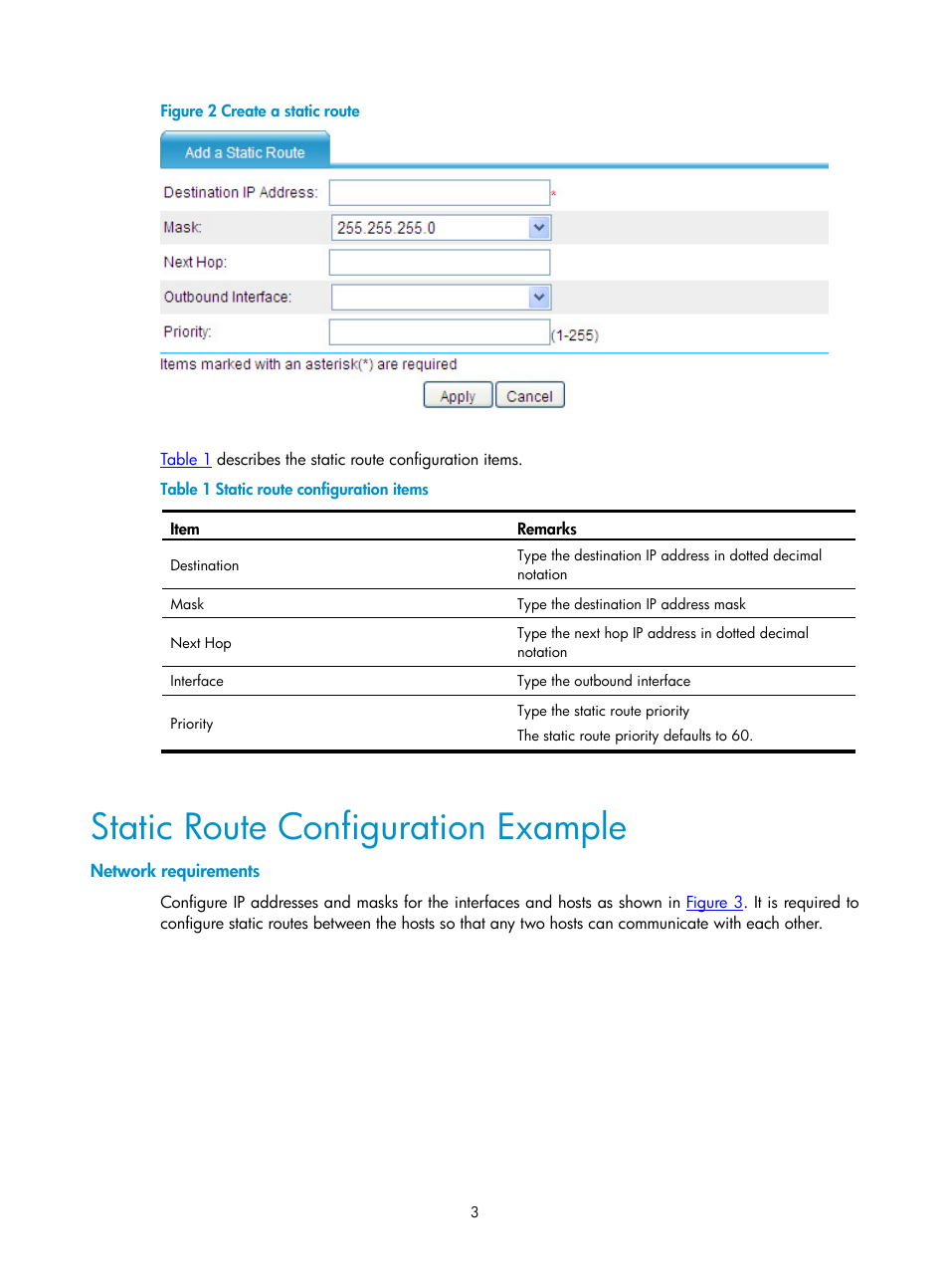 Static route configuration example, Network requirements | H3C Technologies H3C SecPath F1000-E User Manual | Page 281 / 938