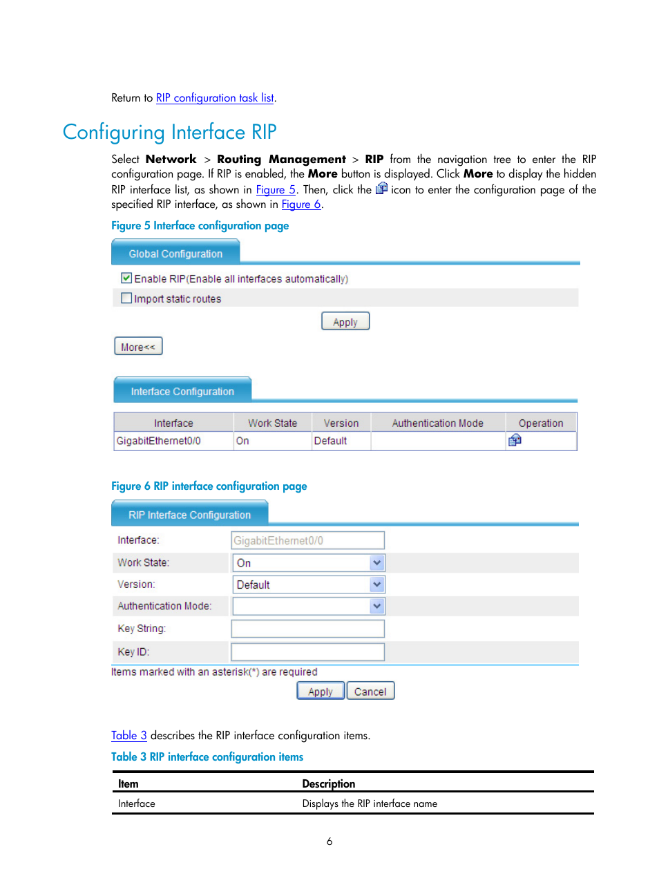 Configuring interface rip | H3C Technologies H3C SecPath F1000-E User Manual | Page 291 / 938