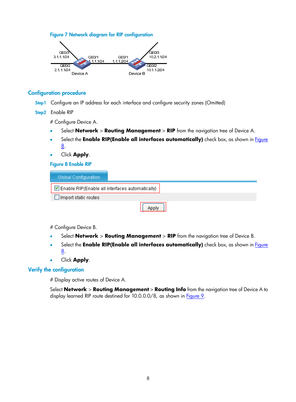 Configuration procedure, Verify the configuration, N in | Figure 7 | H3C Technologies H3C SecPath F1000-E User Manual | Page 293 / 938