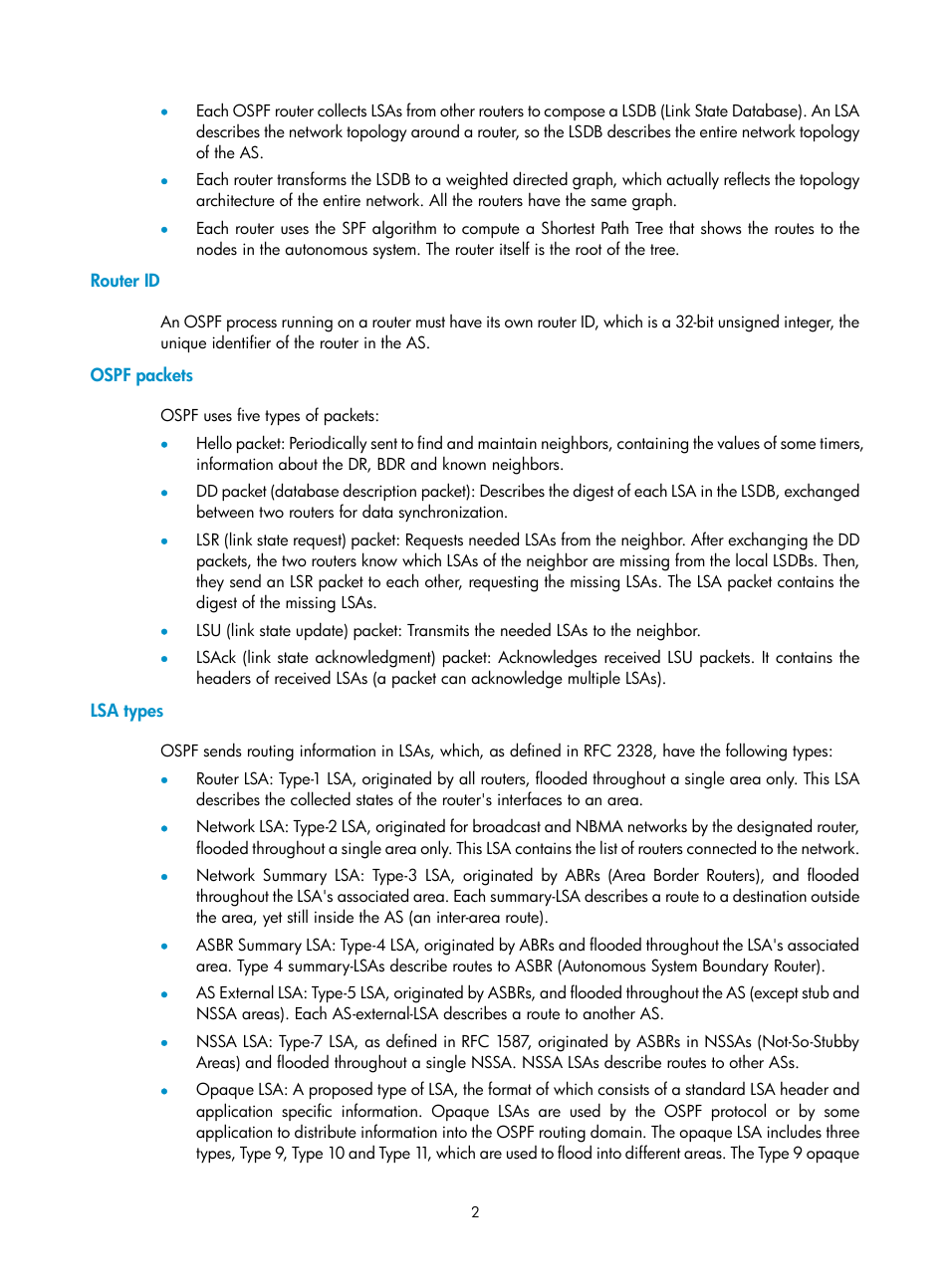 Router id, Ospf packets, Lsa types | H3C Technologies H3C SecPath F1000-E User Manual | Page 297 / 938