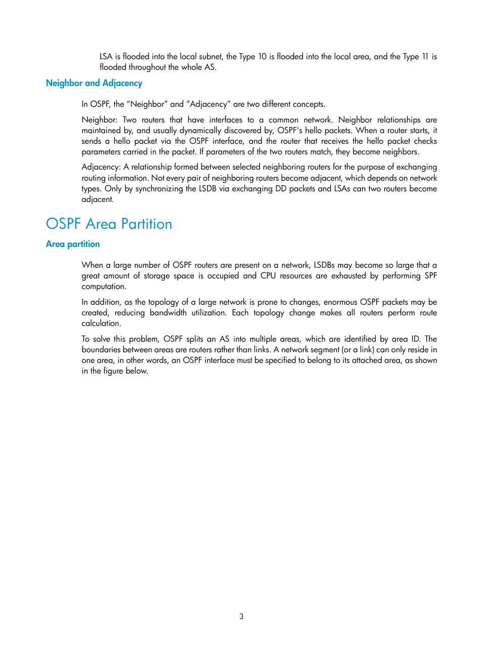 Neighbor and adjacency, Ospf area partition, Area partition | H3C Technologies H3C SecPath F1000-E User Manual | Page 298 / 938