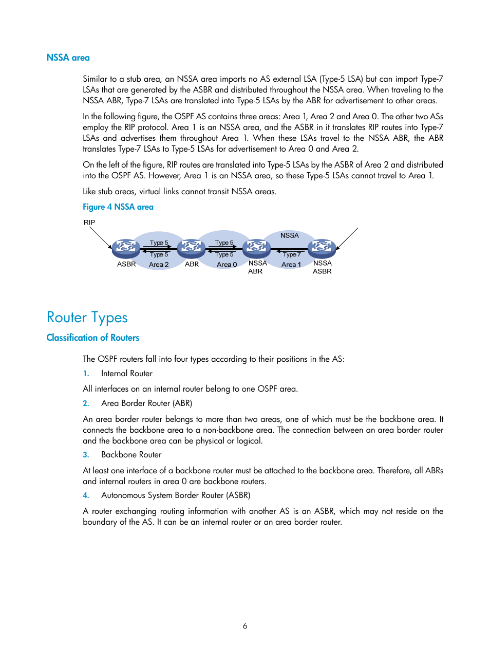 Nssa area, Router types, Classification of routers | H3C Technologies H3C SecPath F1000-E User Manual | Page 301 / 938