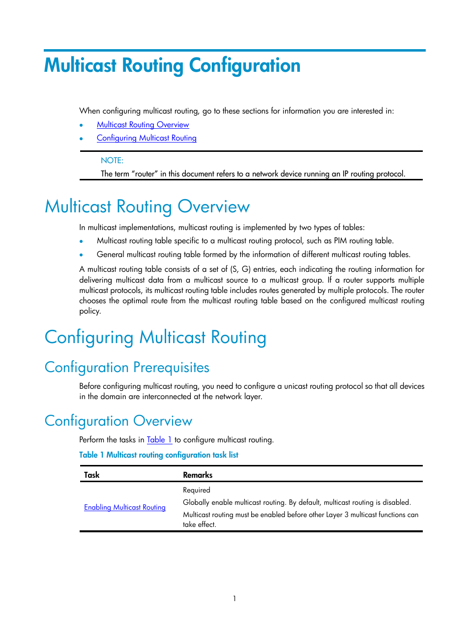 Multicast routing configuration, Multicast routing overview, Configuring multicast routing | Configuration prerequisites, Configuration overview | H3C Technologies H3C SecPath F1000-E User Manual | Page 342 / 938