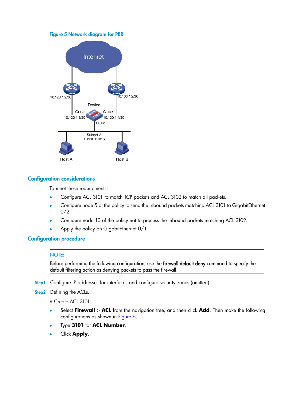 Configuration considerations, Configuration procedure | H3C Technologies H3C SecPath F1000-E User Manual | Page 351 / 938