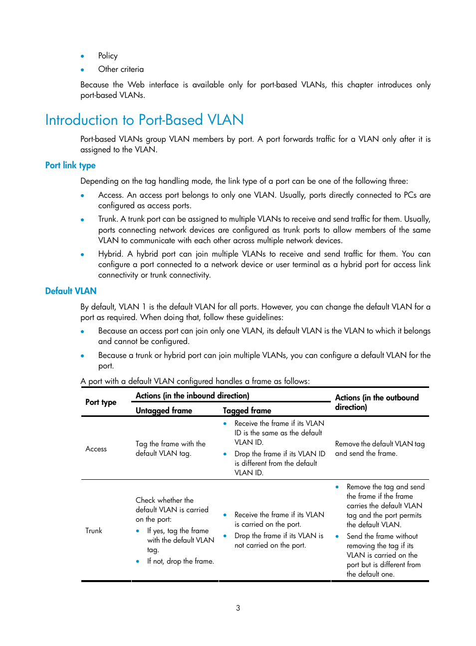 Introduction to port-based vlan, Port link type, Default vlan | H3C Technologies H3C SecPath F1000-E User Manual | Page 393 / 938