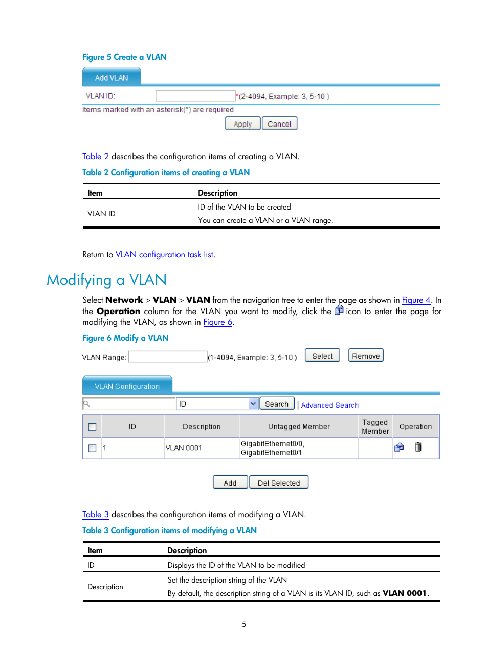 Modifying a vlan, Figure 5 | H3C Technologies H3C SecPath F1000-E User Manual | Page 395 / 938