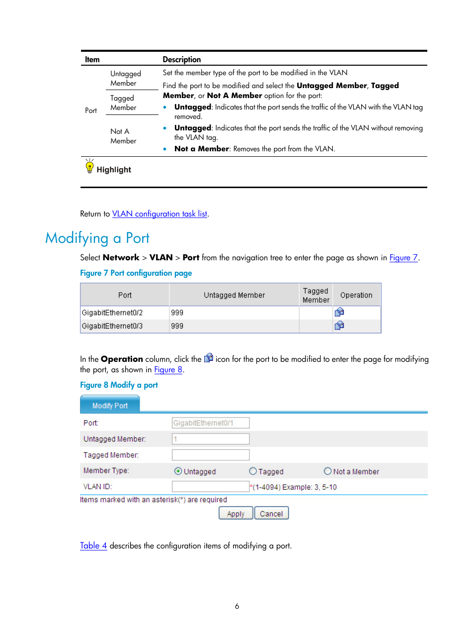 Modifying a port | H3C Technologies H3C SecPath F1000-E User Manual | Page 396 / 938