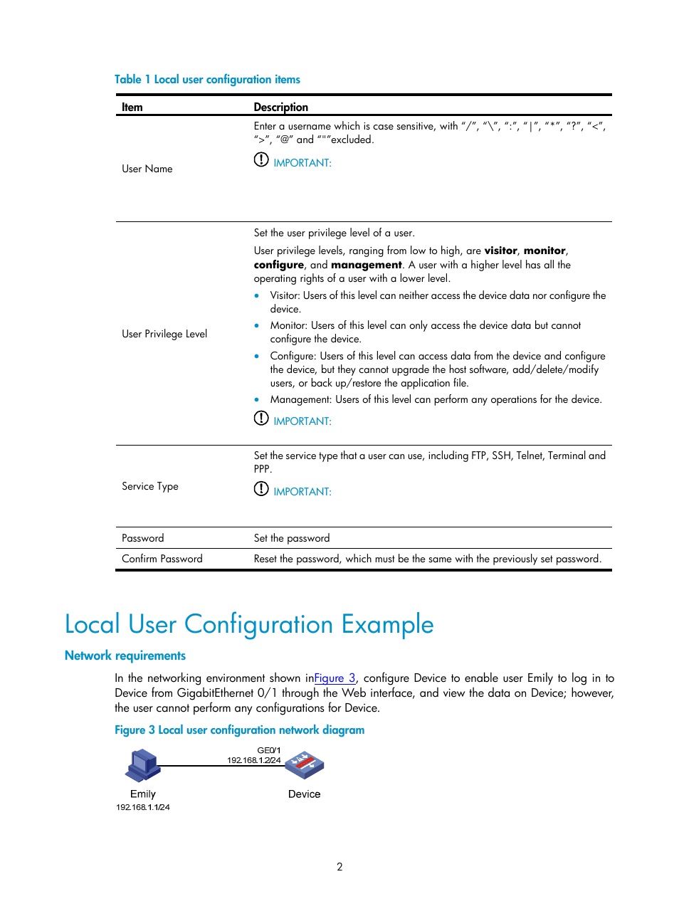 Local user configuration example, Network requirements, N in | Table 1 | H3C Technologies H3C SecPath F1000-E User Manual | Page 404 / 938