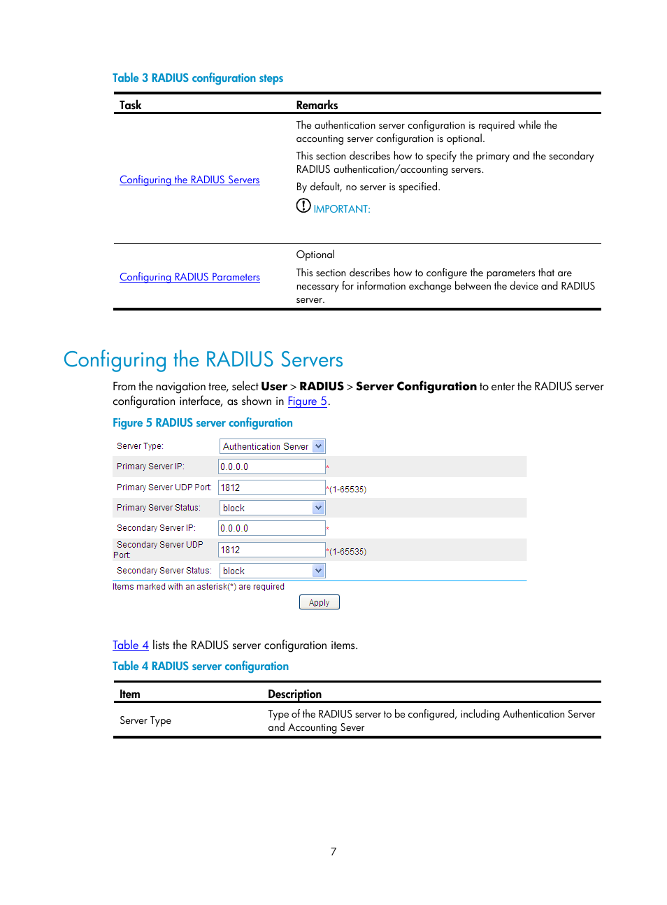 Configuring the radius servers | H3C Technologies H3C SecPath F1000-E User Manual | Page 415 / 938