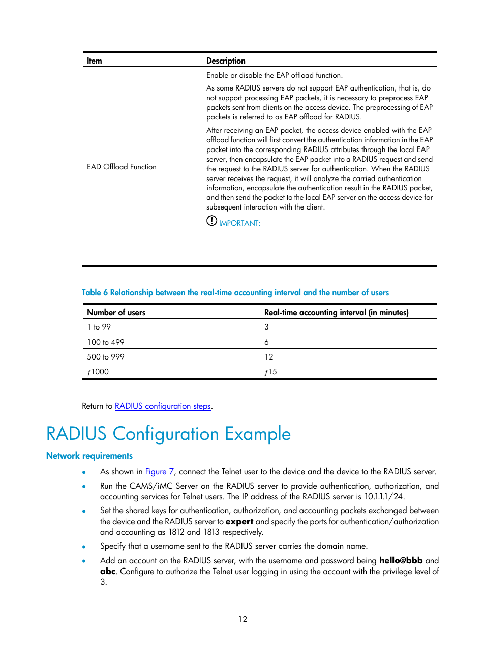 Radius configuration example, Network requirements | H3C Technologies H3C SecPath F1000-E User Manual | Page 420 / 938