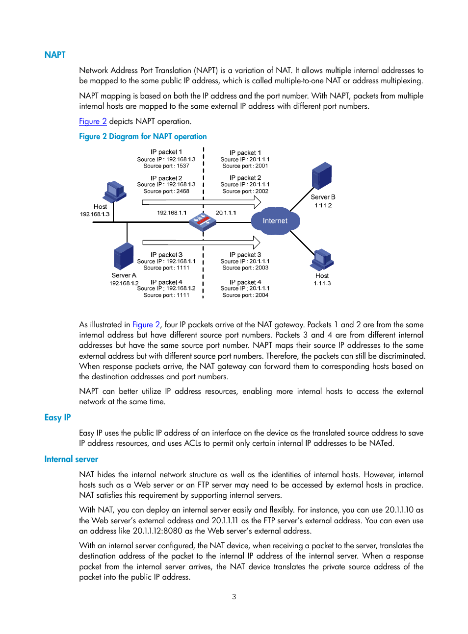 Napt, Easy ip, Internal server | H3C Technologies H3C SecPath F1000-E User Manual | Page 444 / 938