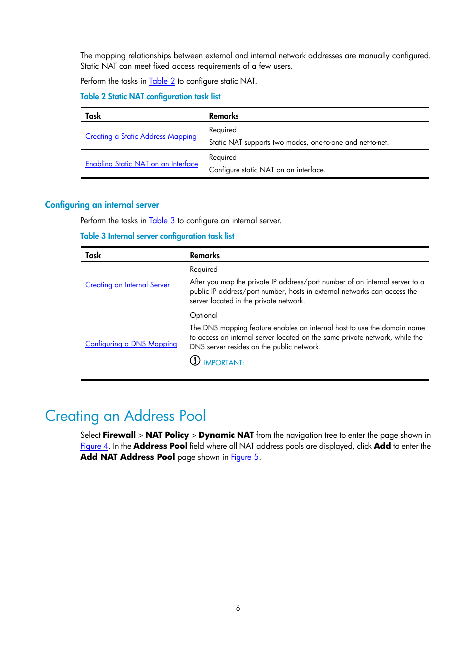 Configuring an internal server, Creating an address pool | H3C Technologies H3C SecPath F1000-E User Manual | Page 447 / 938