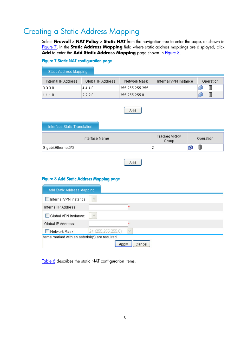 Creating a static address mapping | H3C Technologies H3C SecPath F1000-E User Manual | Page 451 / 938