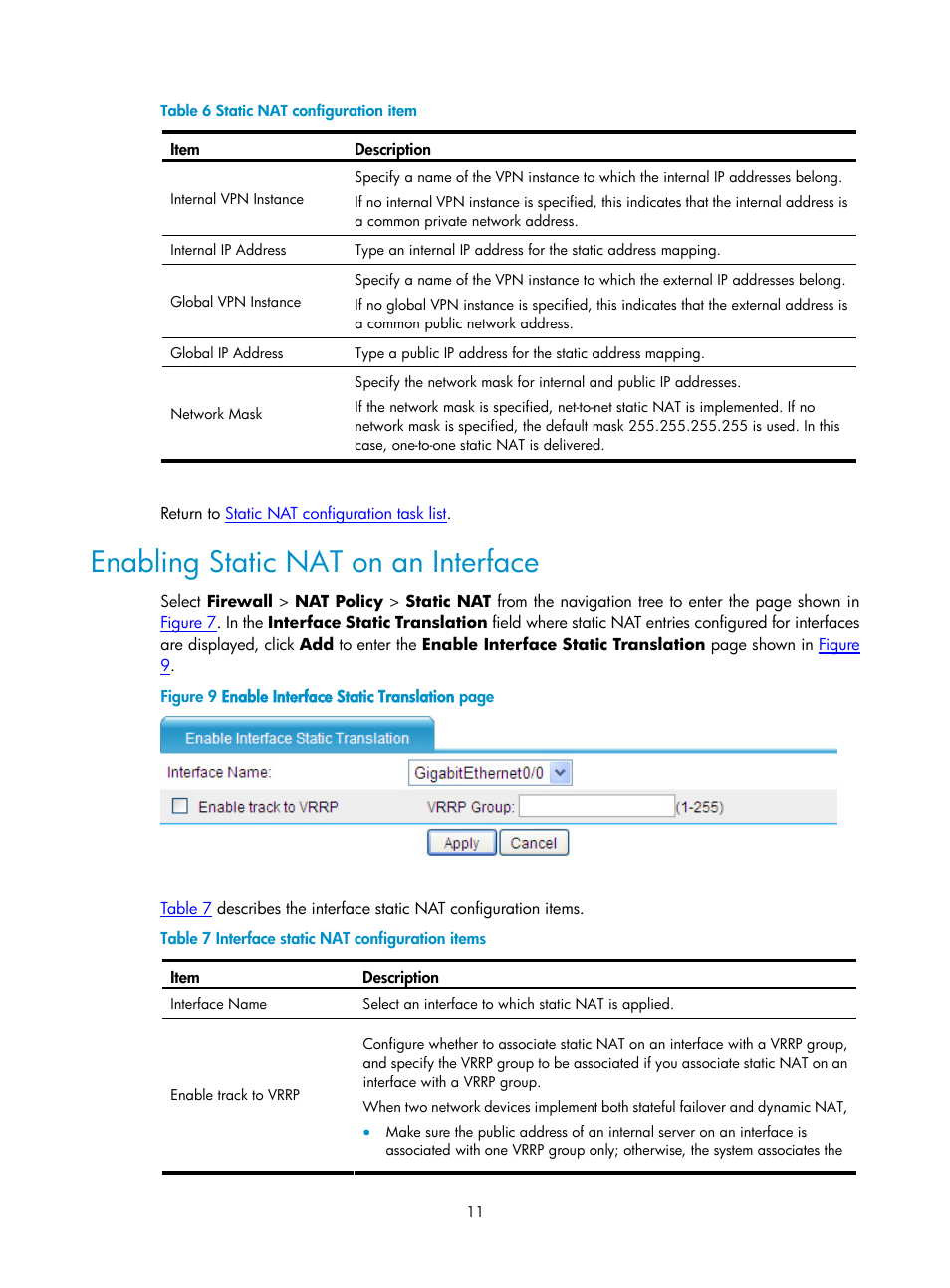 Enabling static nat on an interface | H3C Technologies H3C SecPath F1000-E User Manual | Page 452 / 938