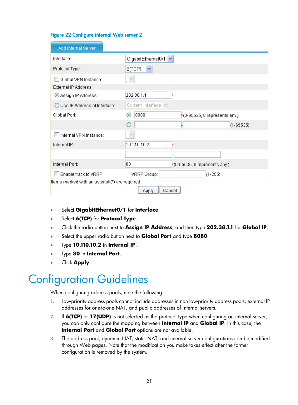 Configuration guidelines | H3C Technologies H3C SecPath F1000-E User Manual | Page 462 / 938