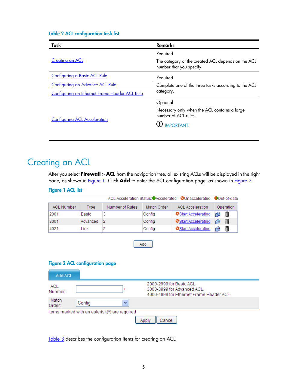 Creating an acl | H3C Technologies H3C SecPath F1000-E User Manual | Page 483 / 938