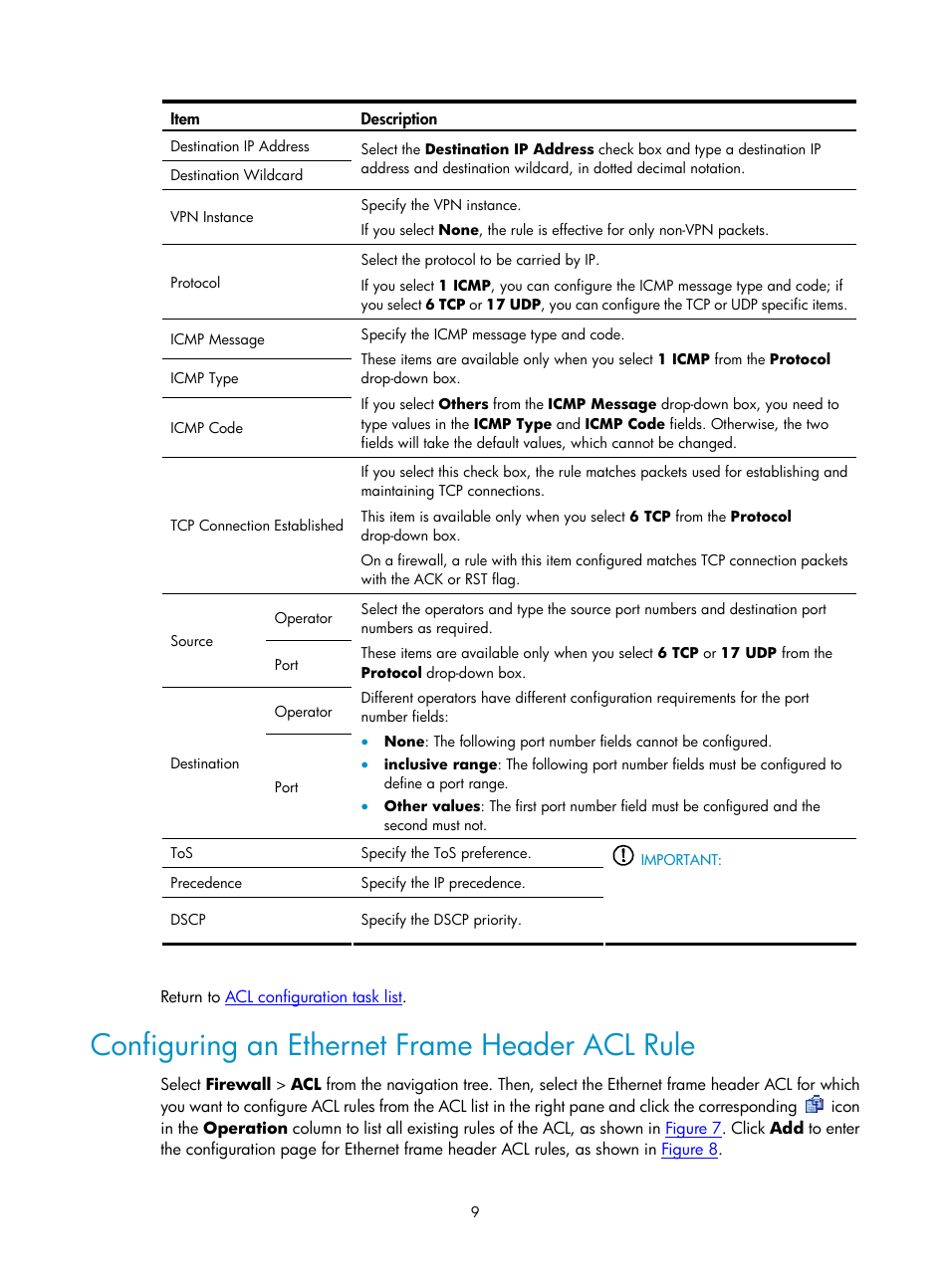 Configuring an ethernet frame header acl rule | H3C Technologies H3C SecPath F1000-E User Manual | Page 487 / 938