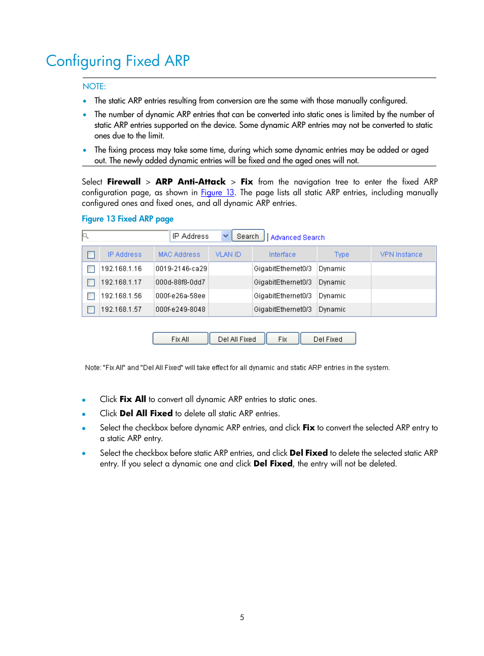 Configuring fixed arp | H3C Technologies H3C SecPath F1000-E User Manual | Page 507 / 938