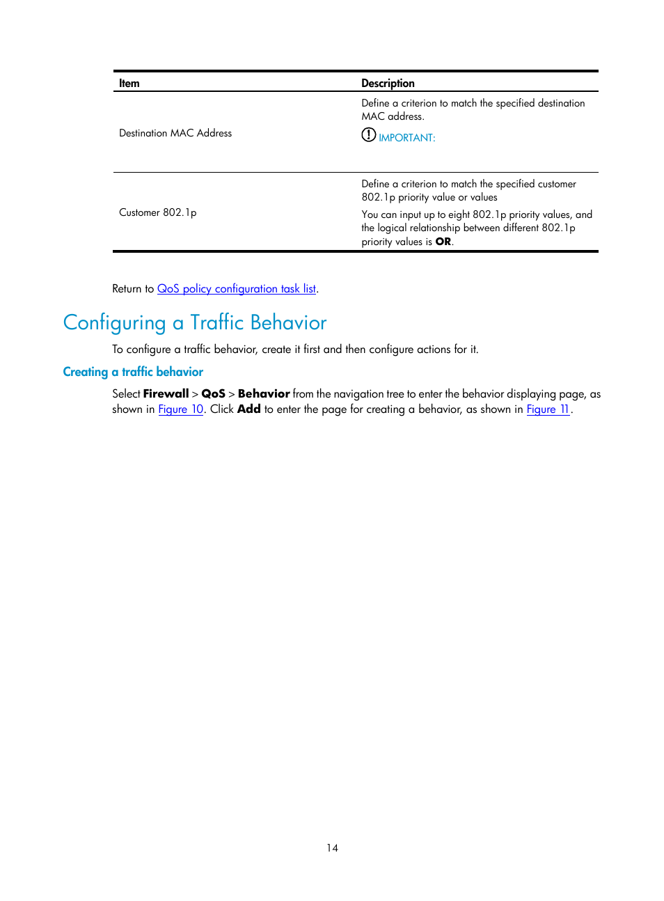 Configuring a traffic behavior, Creating a traffic behavior | H3C Technologies H3C SecPath F1000-E User Manual | Page 522 / 938