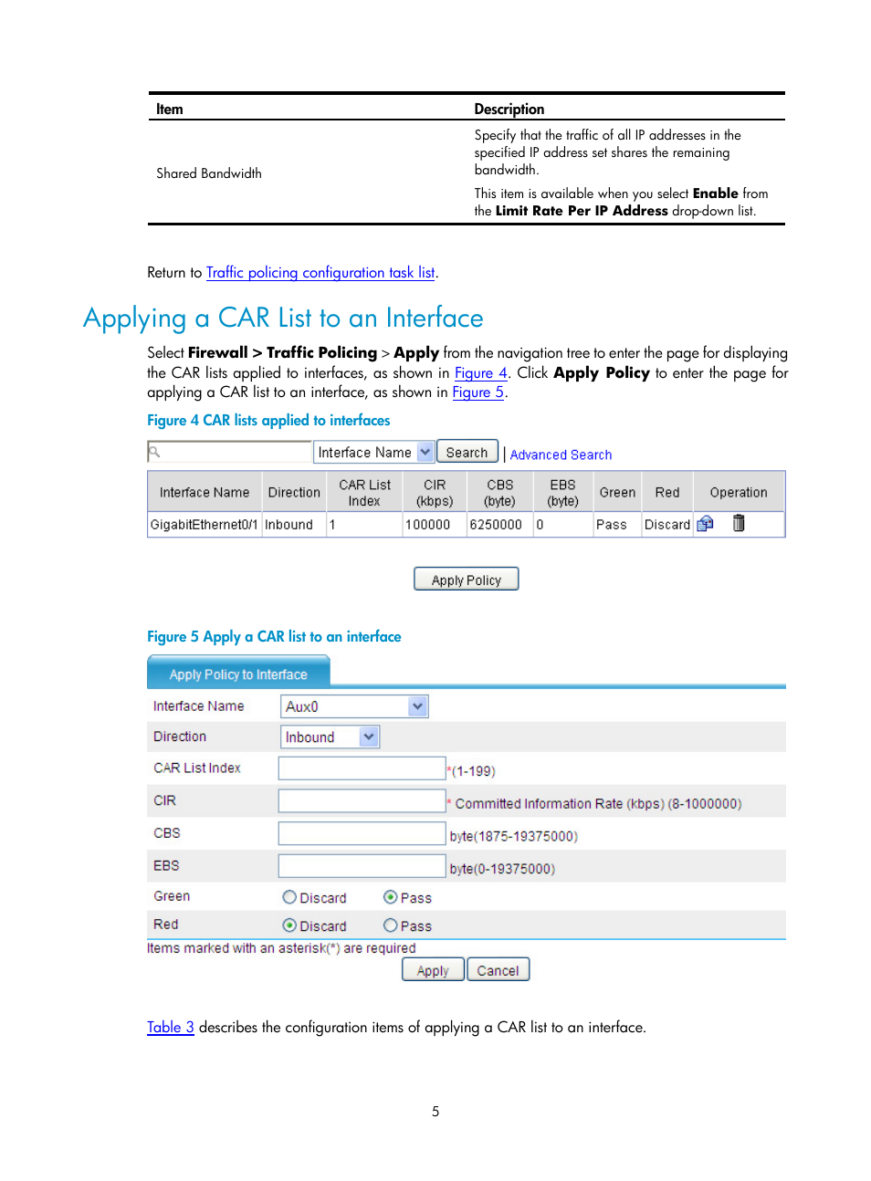 Applying a car list to an interface | H3C Technologies H3C SecPath F1000-E User Manual | Page 560 / 938