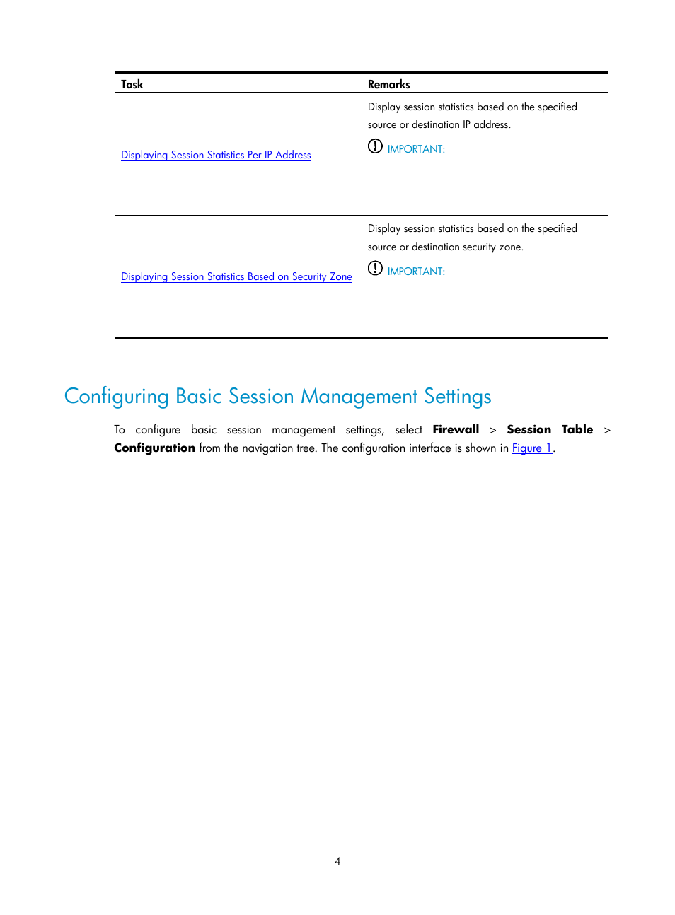 Configuring basic session management settings | H3C Technologies H3C SecPath F1000-E User Manual | Page 568 / 938