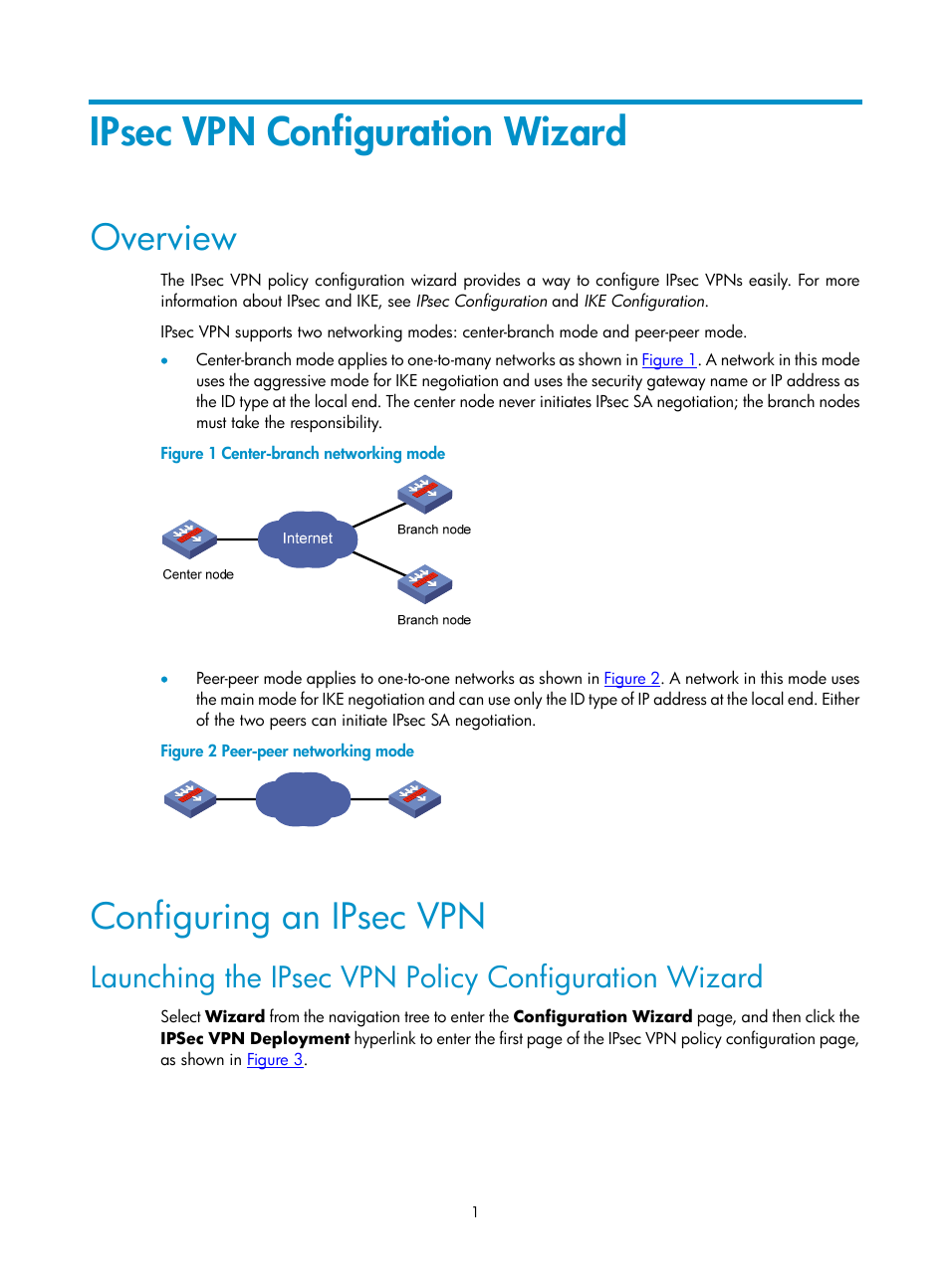 Ipsec vpn configuration wizard, Overview, Configuring an ipsec vpn | H3C Technologies H3C SecPath F1000-E User Manual | Page 58 / 938