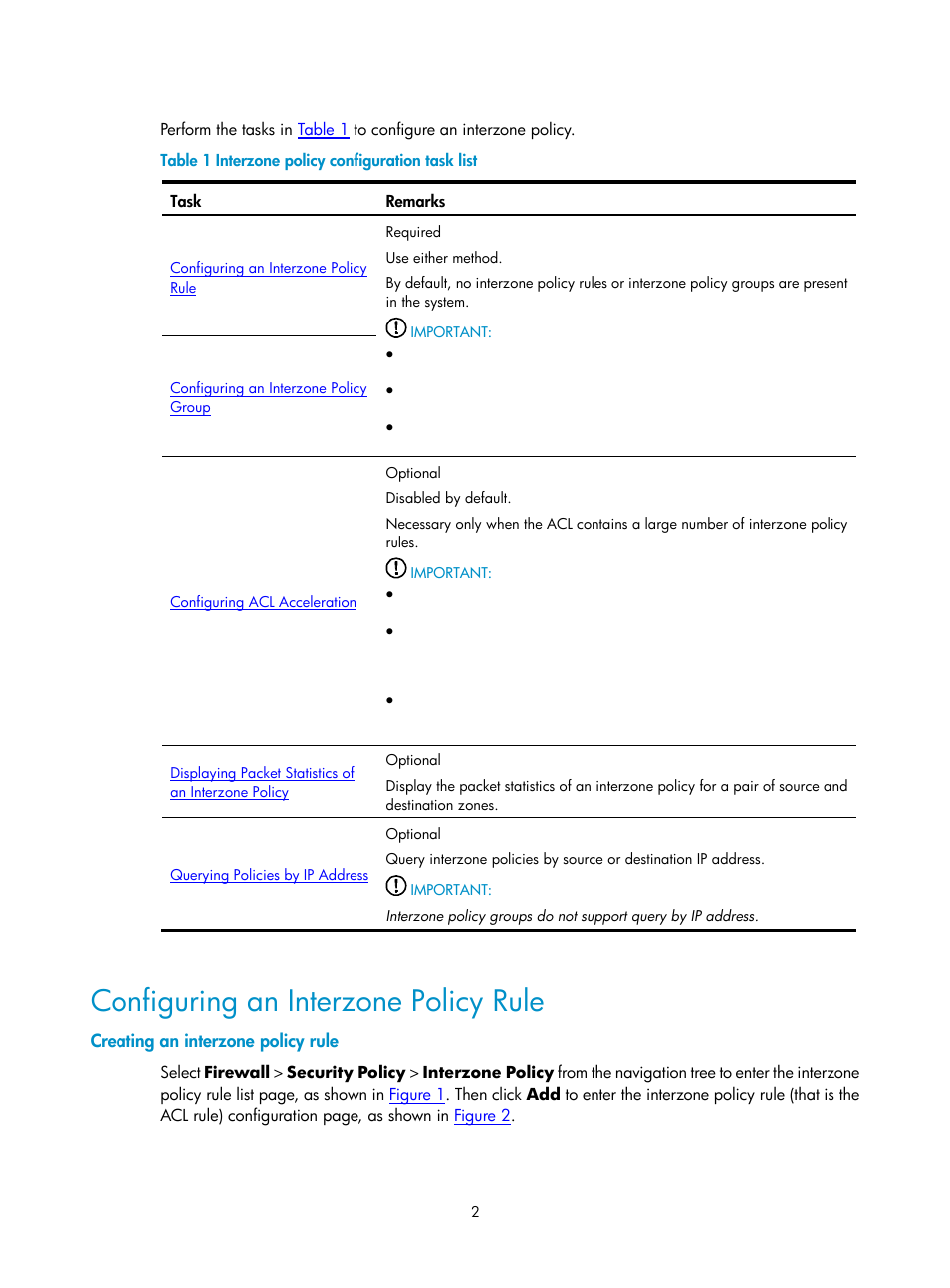 Configuring an interzone policy rule, Creating an interzone policy rule | H3C Technologies H3C SecPath F1000-E User Manual | Page 594 / 938