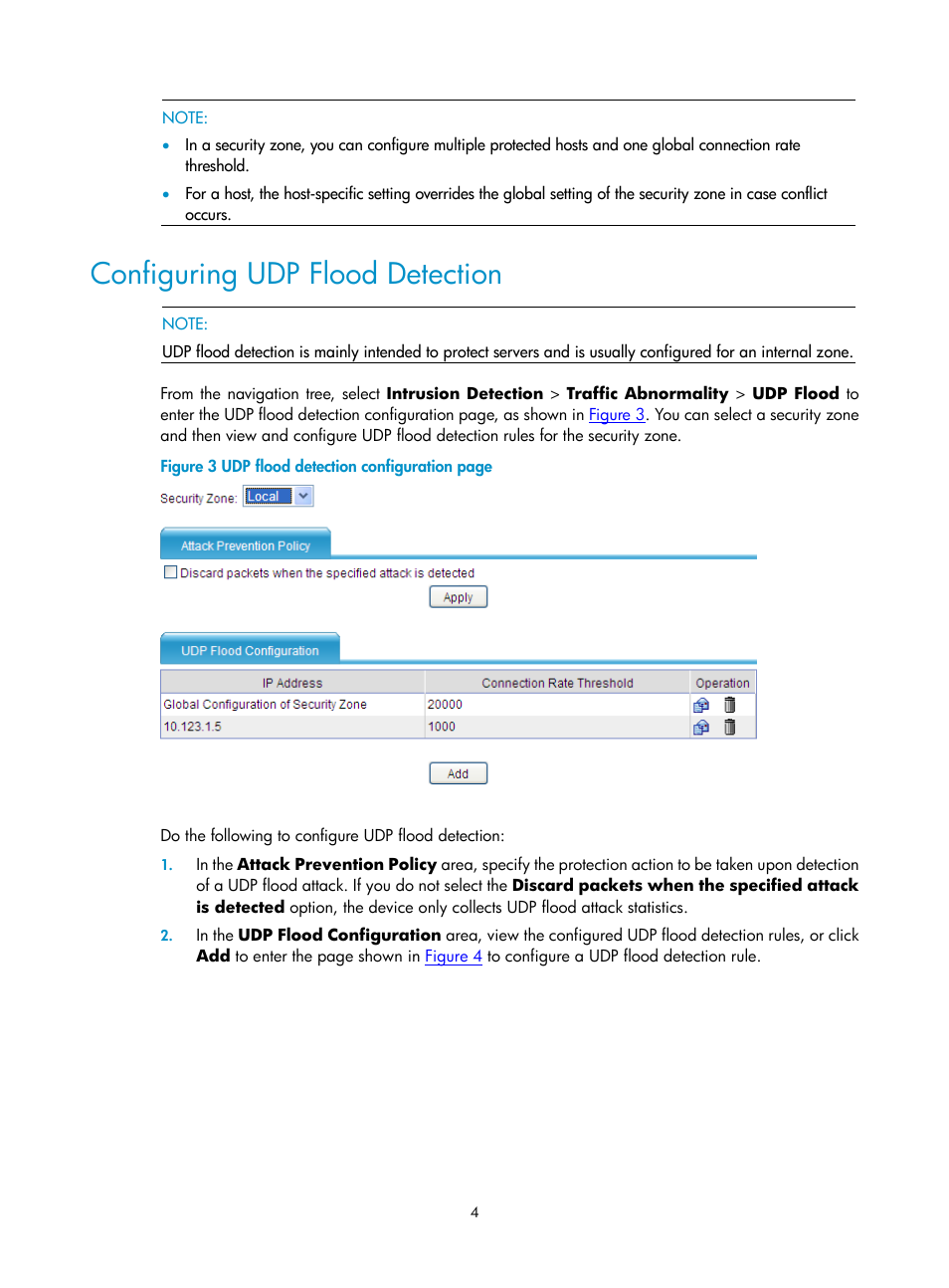 Configuring udp flood detection | H3C Technologies H3C SecPath F1000-E User Manual | Page 624 / 938