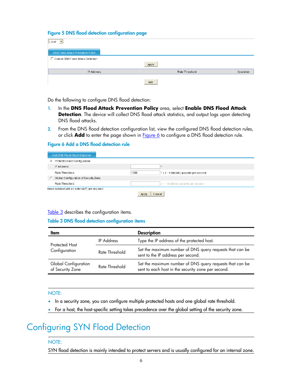 Configuring syn flood detection | H3C Technologies H3C SecPath F1000-E User Manual | Page 626 / 938