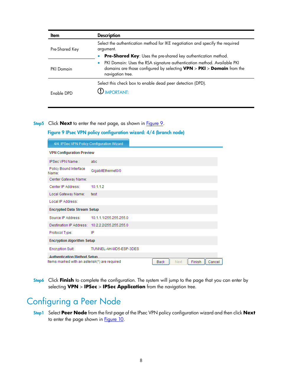 Configuring a peer node | H3C Technologies H3C SecPath F1000-E User Manual | Page 65 / 938
