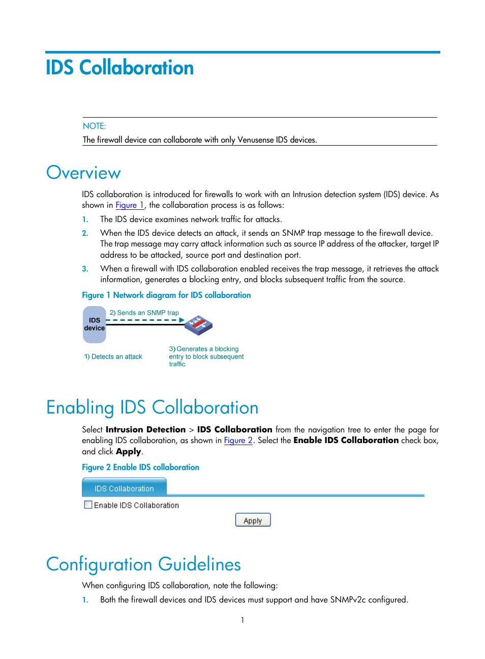 Ids collaboration, Overview, Enabling ids collaboration | Configuration guidelines | H3C Technologies H3C SecPath F1000-E User Manual | Page 656 / 938