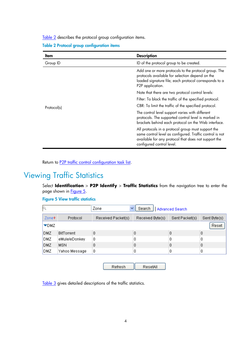 Viewing traffic statistics, Table 2 | H3C Technologies H3C SecPath F1000-E User Manual | Page 662 / 938
