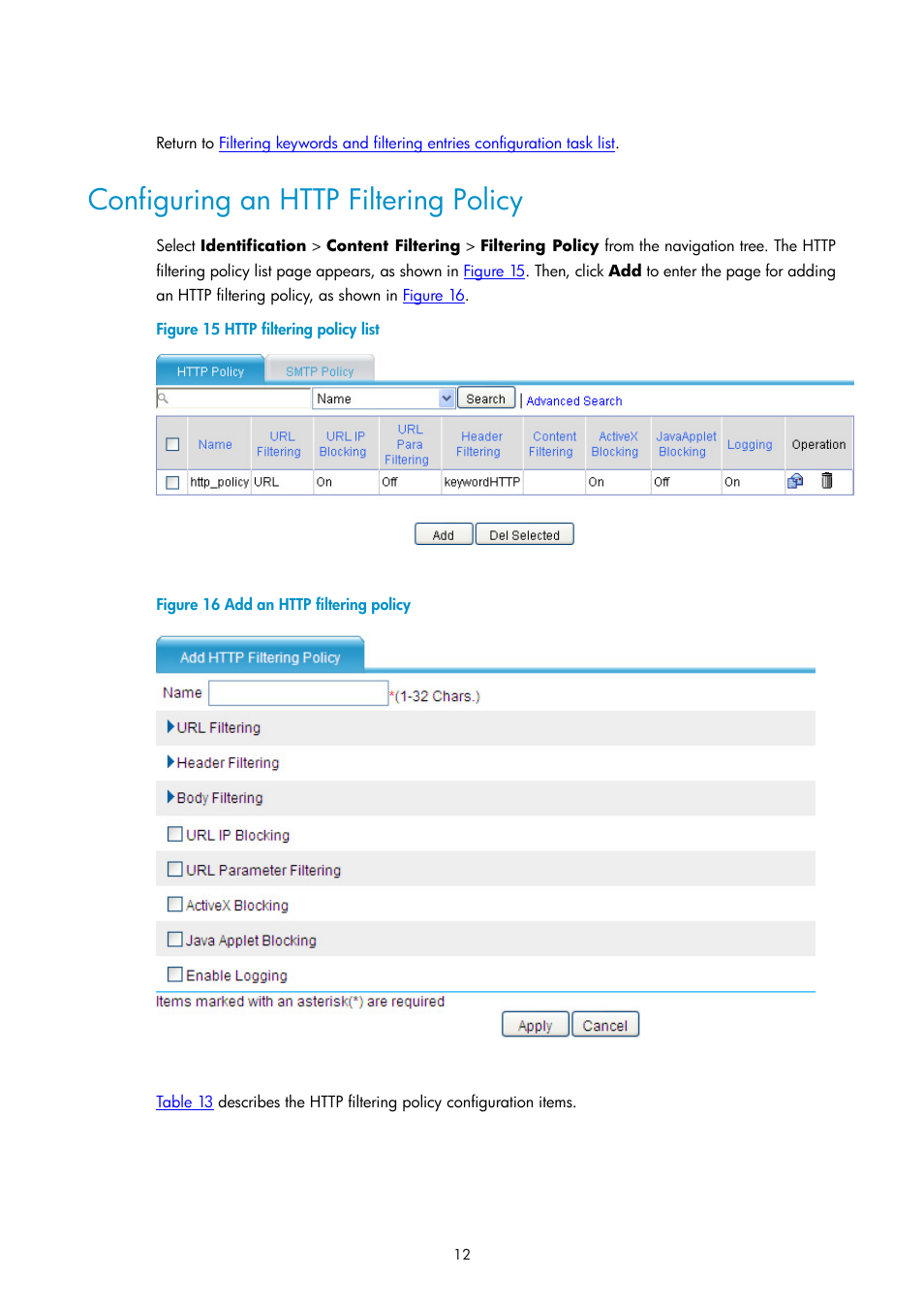 Configuring an http filtering policy | H3C Technologies H3C SecPath F1000-E User Manual | Page 682 / 938