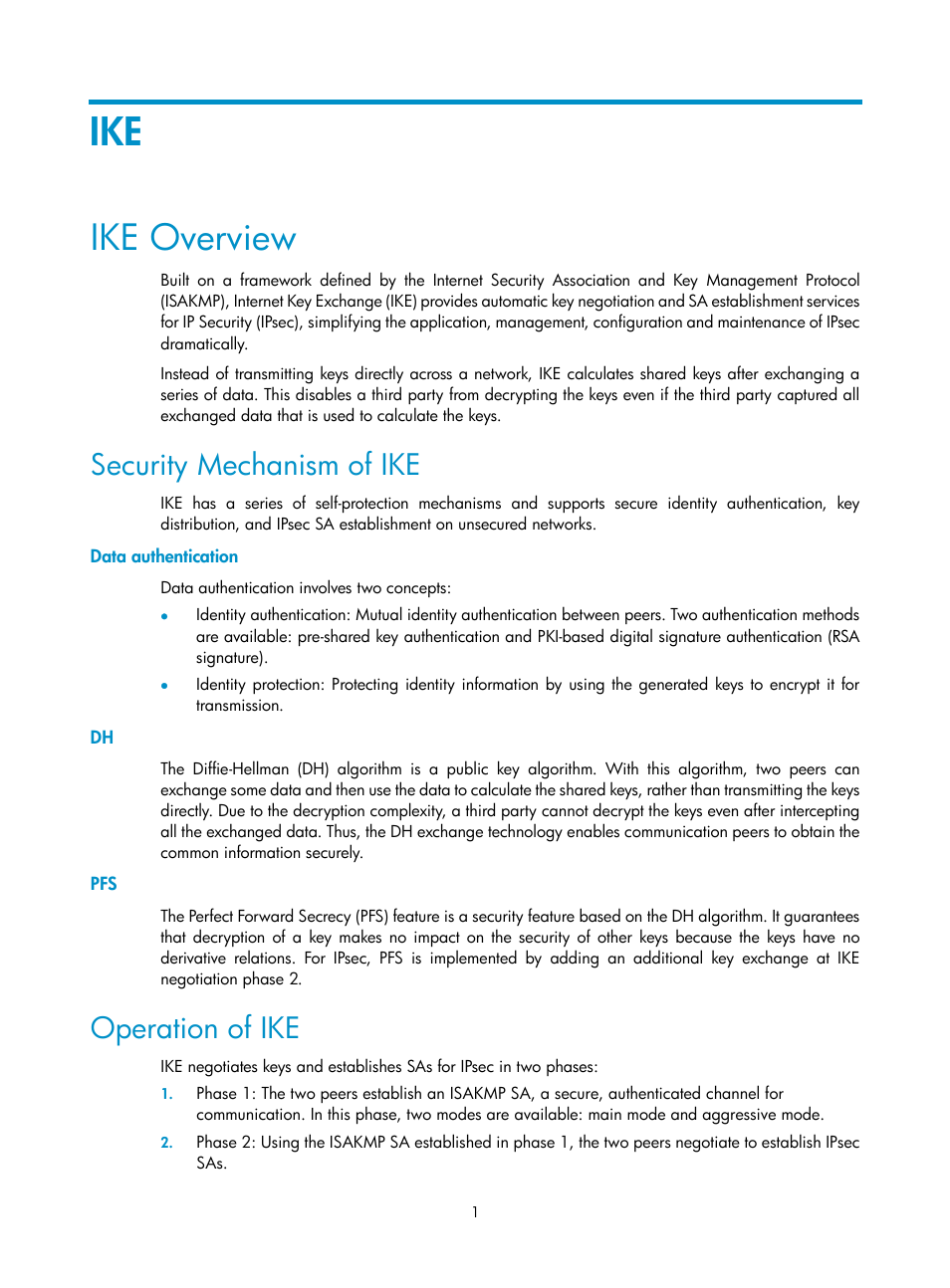 Ike overview, Security mechanism of ike, Data authentication | Operation of ike | H3C Technologies H3C SecPath F1000-E User Manual | Page 698 / 938