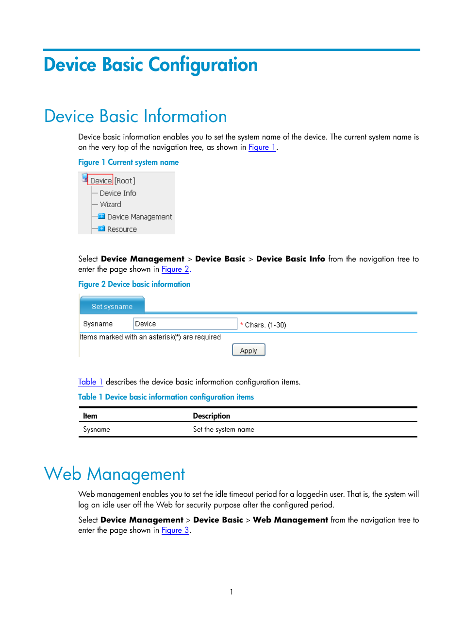 Device basic configuration, Device basic information, Web management | H3C Technologies H3C SecPath F1000-E User Manual | Page 70 / 938