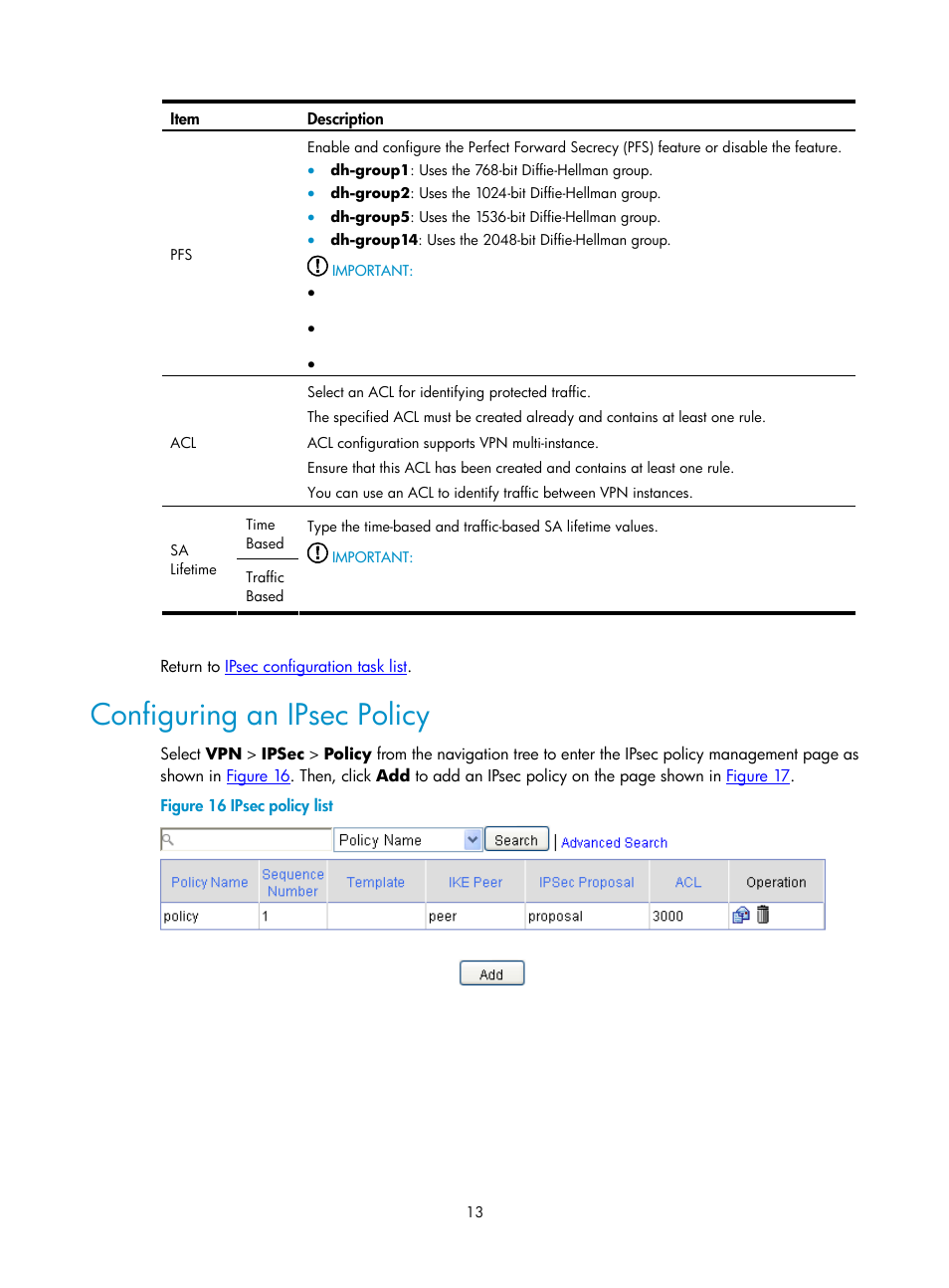 Configuring an ipsec policy | H3C Technologies H3C SecPath F1000-E User Manual | Page 725 / 938