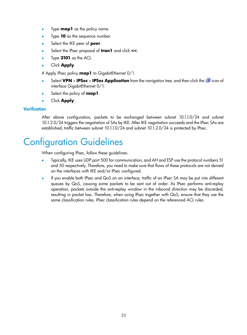 Verification, Configuration guidelines | H3C Technologies H3C SecPath F1000-E User Manual | Page 735 / 938