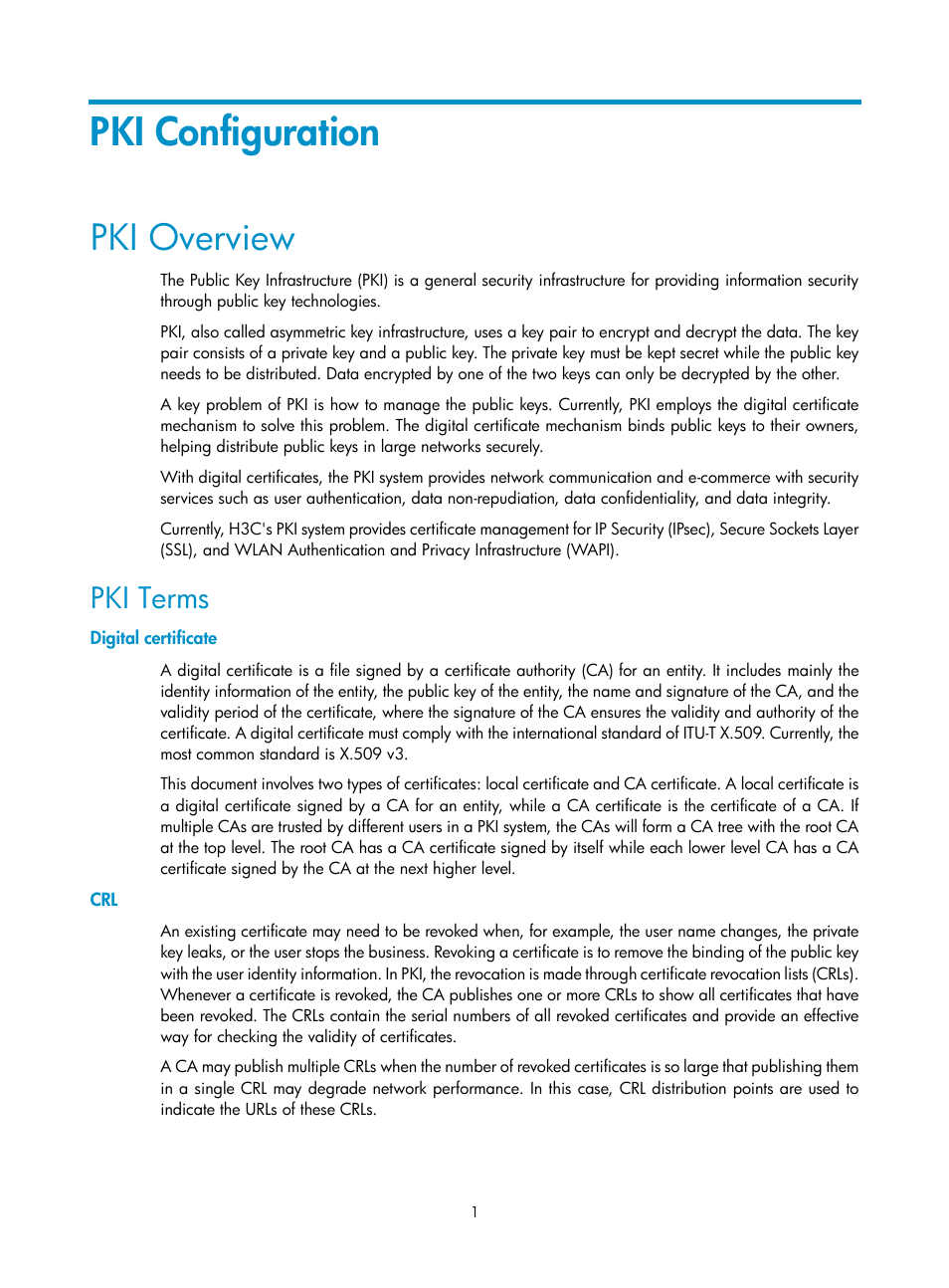 Pki configuration, Pki overview, Pki terms | Digital certificate | H3C Technologies H3C SecPath F1000-E User Manual | Page 775 / 938
