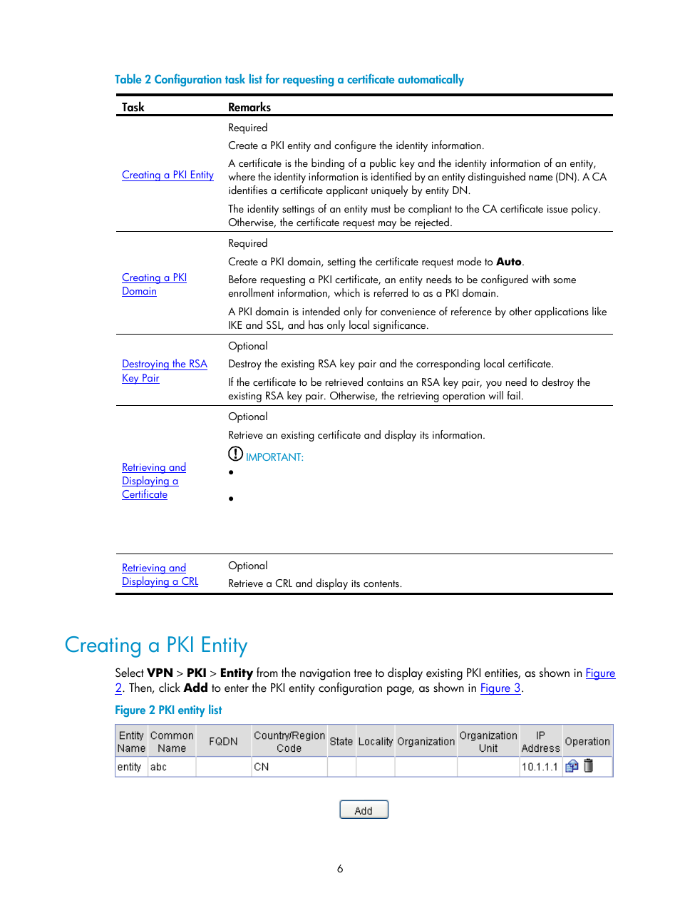 Creating a pki entity, Table 2 | H3C Technologies H3C SecPath F1000-E User Manual | Page 780 / 938