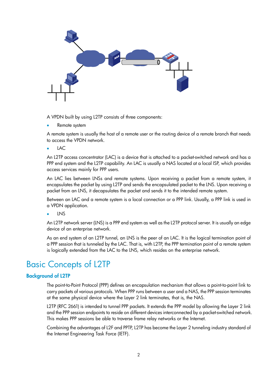 Basic concepts of l2tp, Background of l2tp | H3C Technologies H3C SecPath F1000-E User Manual | Page 810 / 938