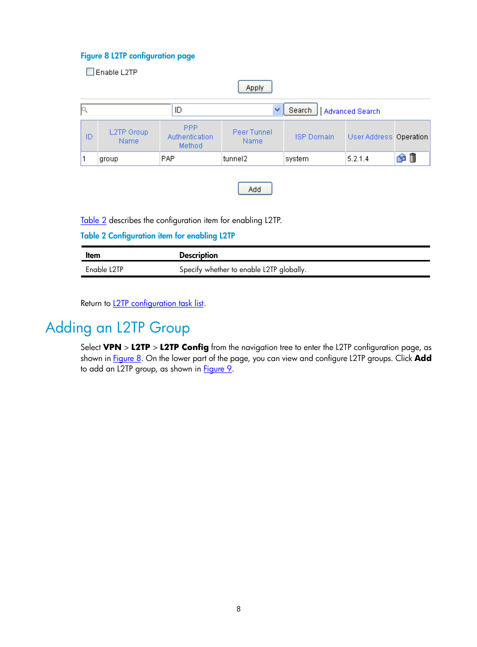Adding an l2tp group, Figure 8 | H3C Technologies H3C SecPath F1000-E User Manual | Page 816 / 938