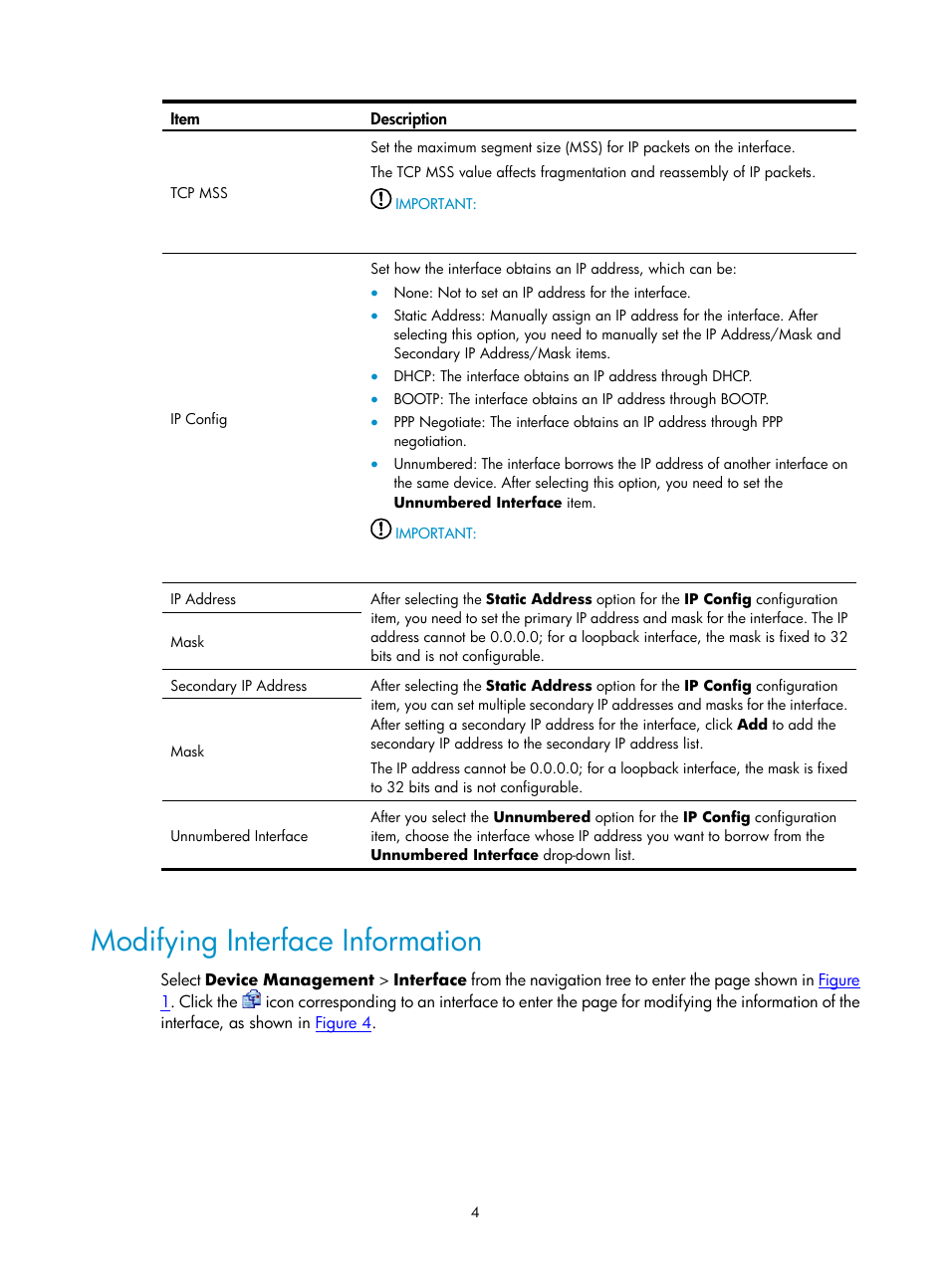 Modifying interface information | H3C Technologies H3C SecPath F1000-E User Manual | Page 83 / 938