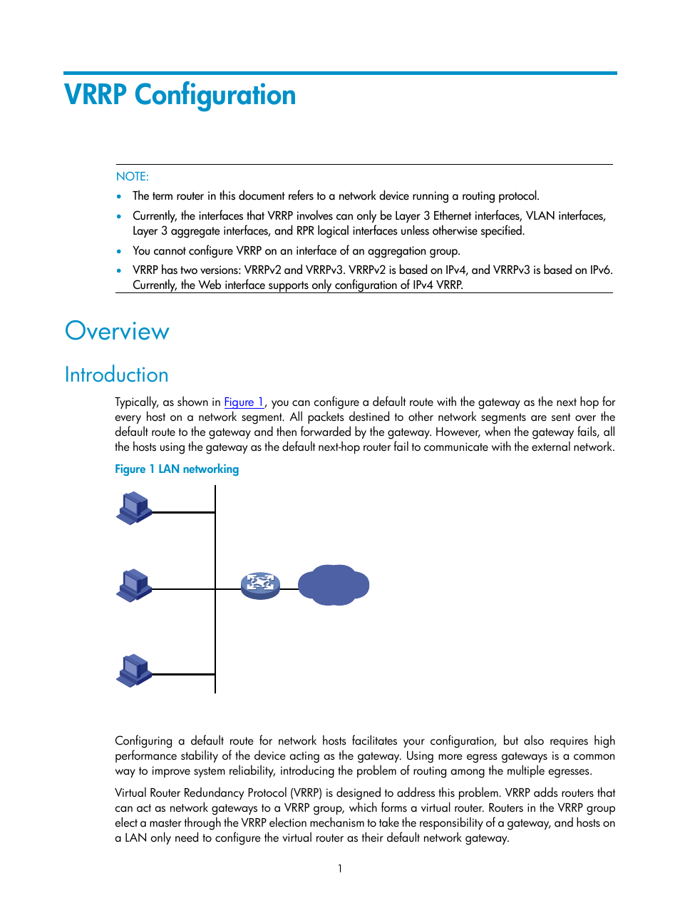 Vrrp configuration, Overview, Introduction | H3C Technologies H3C SecPath F1000-E User Manual | Page 830 / 938