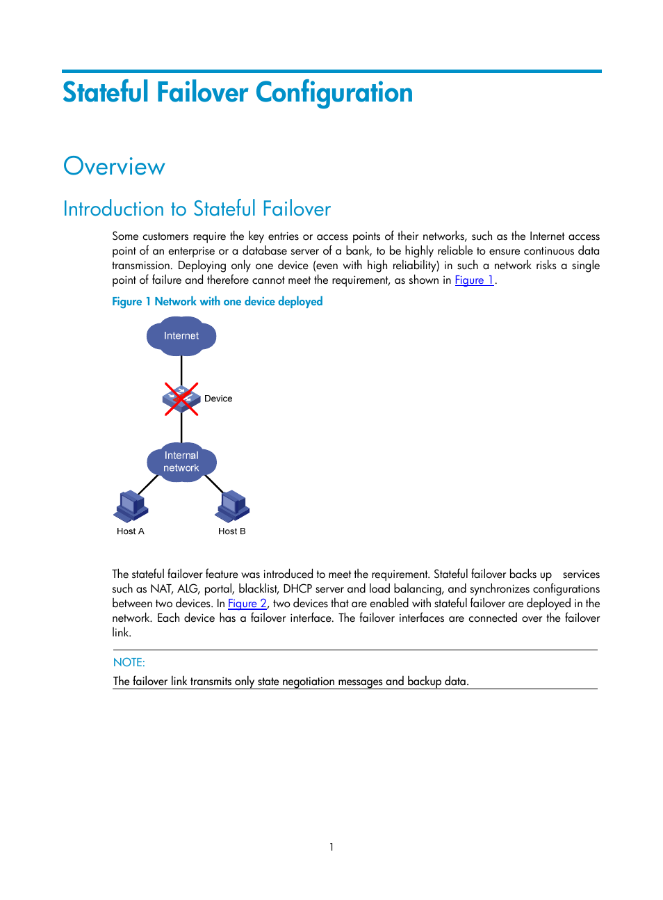 Stateful failover configuration, Overview, Introduction to stateful failover | H3C Technologies H3C SecPath F1000-E User Manual | Page 850 / 938