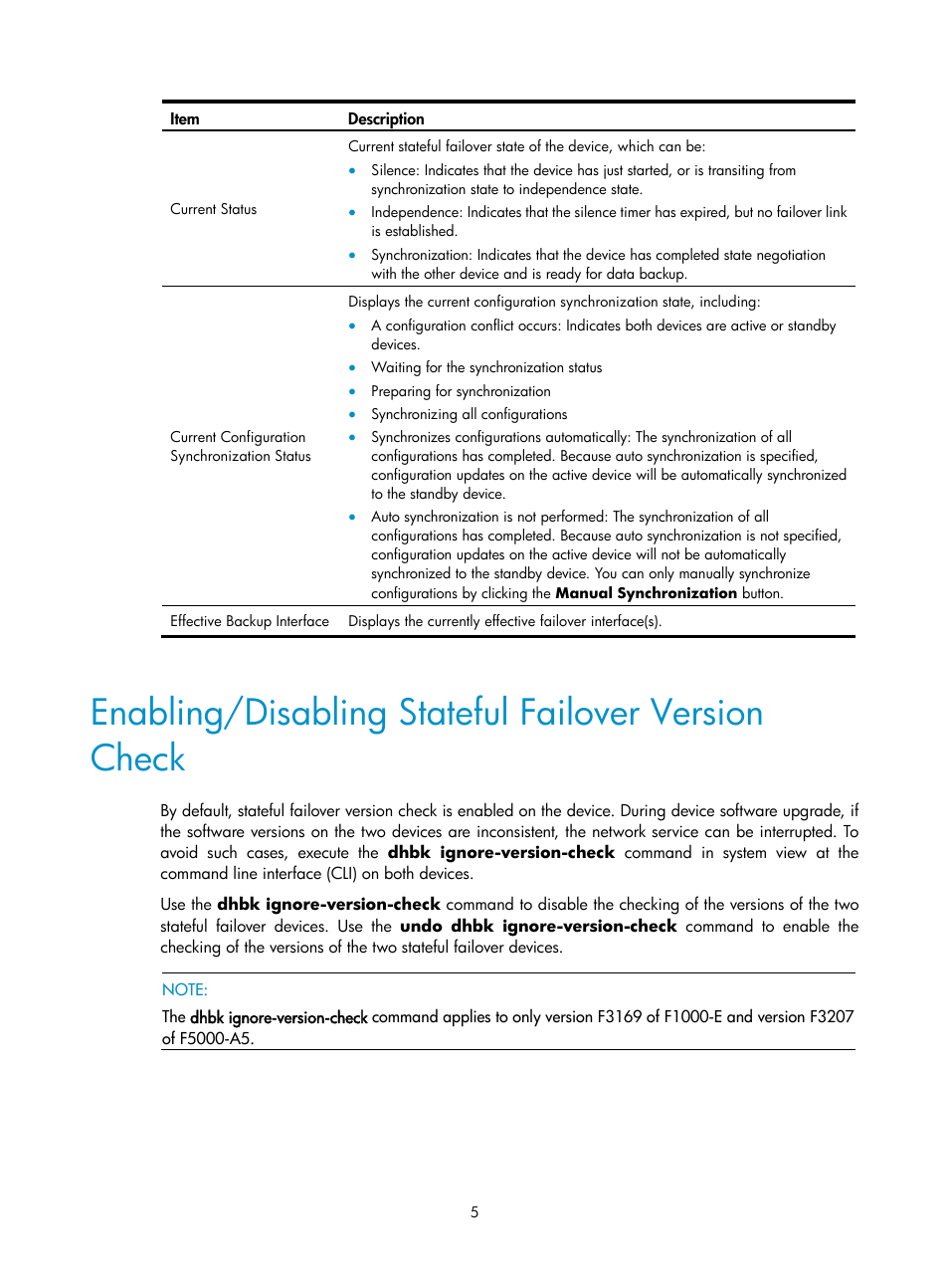 Enabling/disabling stateful failover version check | H3C Technologies H3C SecPath F1000-E User Manual | Page 854 / 938
