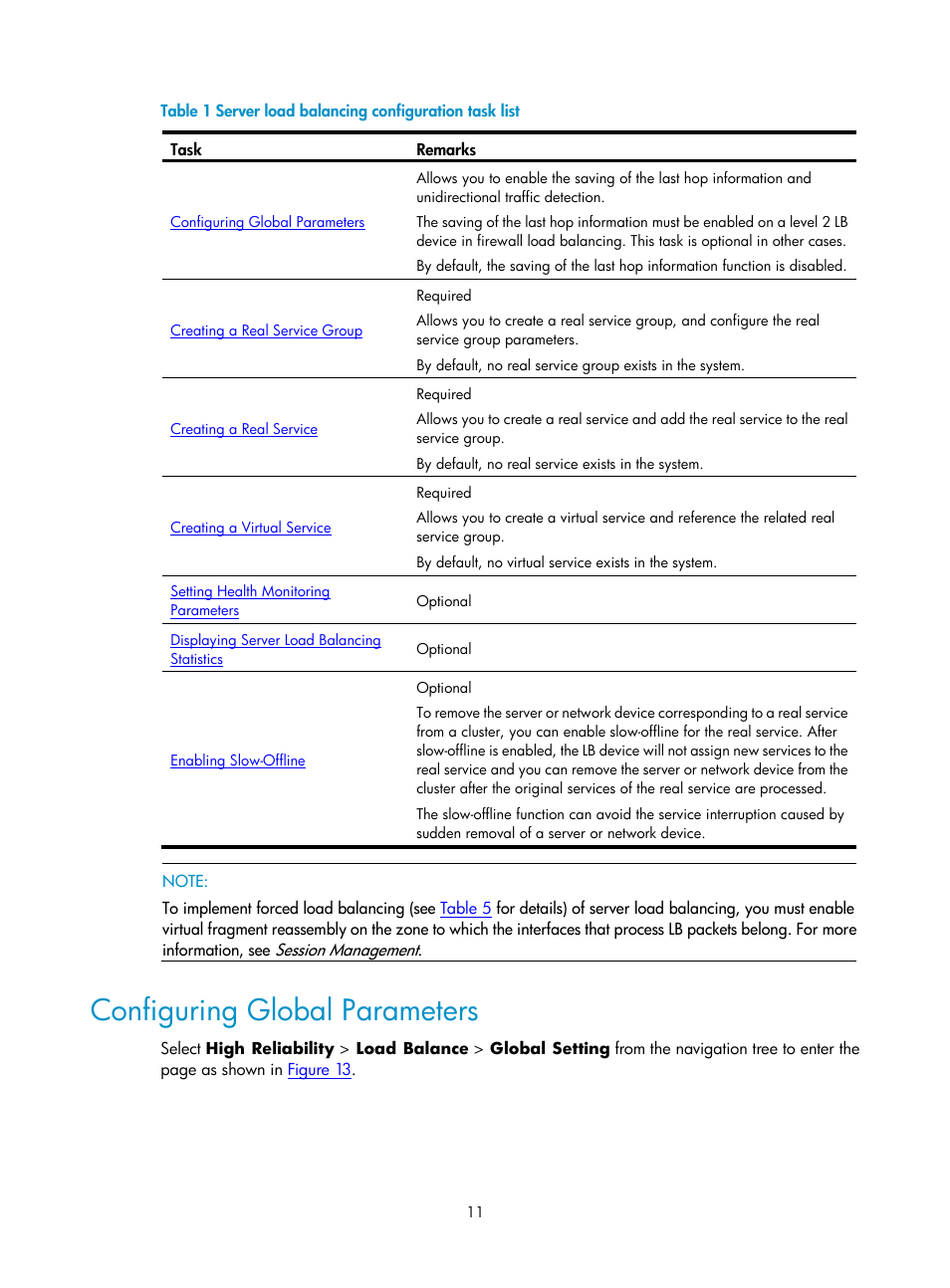 Configuring global parameters, Table 1 | H3C Technologies H3C SecPath F1000-E User Manual | Page 876 / 938
