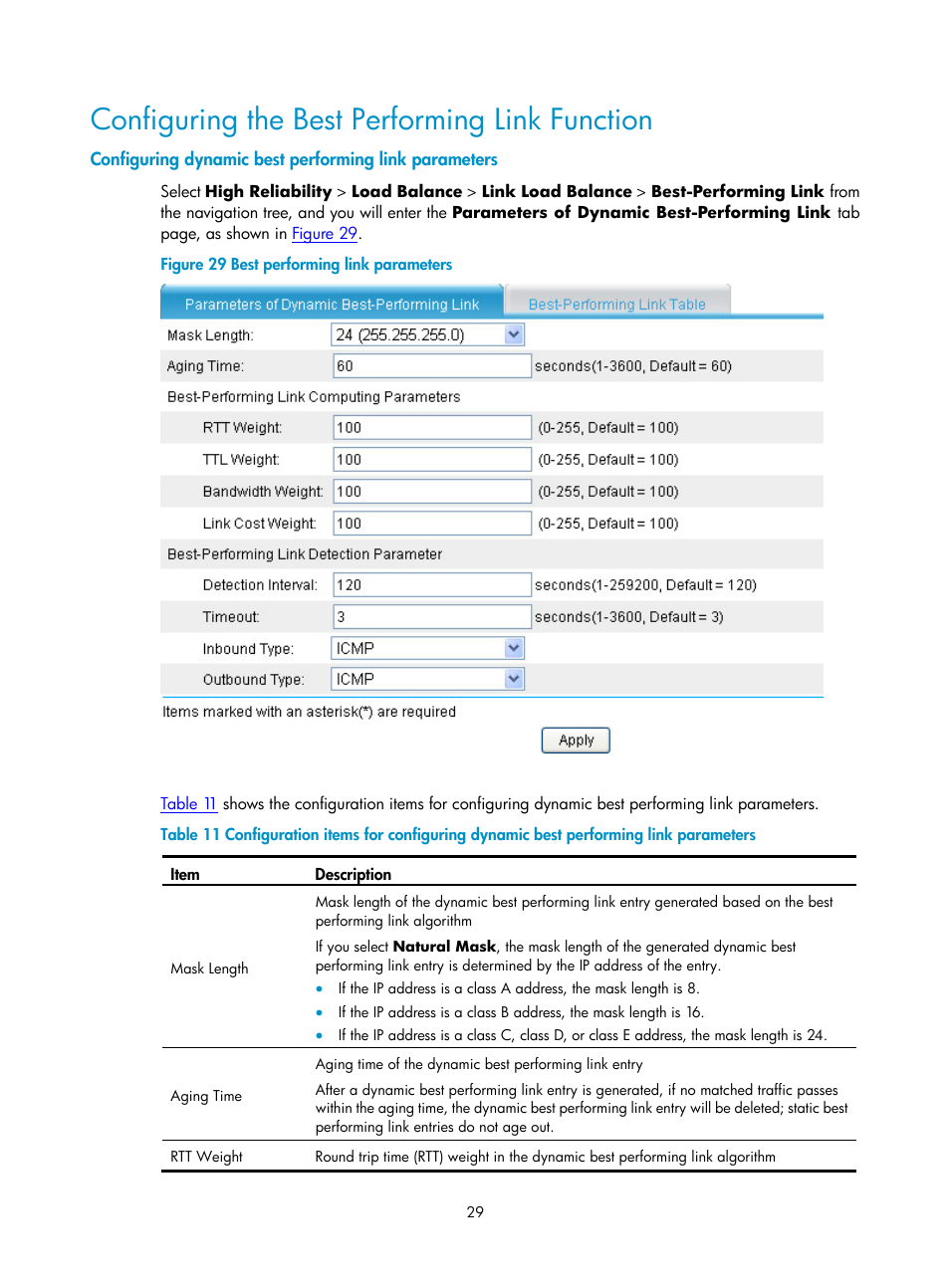 Configuring the best performing link function | H3C Technologies H3C SecPath F1000-E User Manual | Page 894 / 938