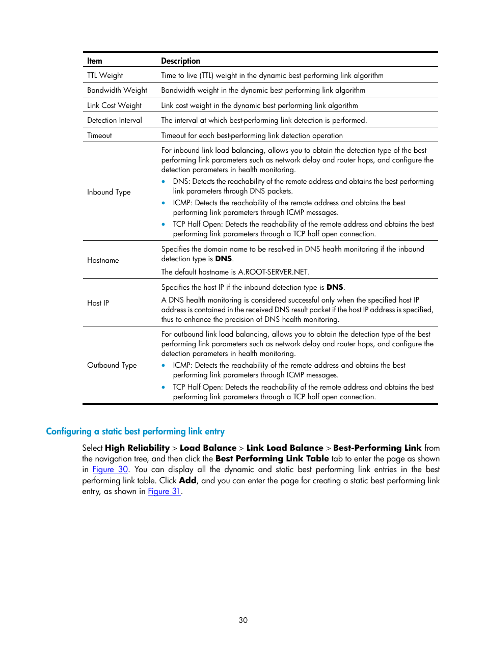 Configuring a static best performing link entry | H3C Technologies H3C SecPath F1000-E User Manual | Page 895 / 938